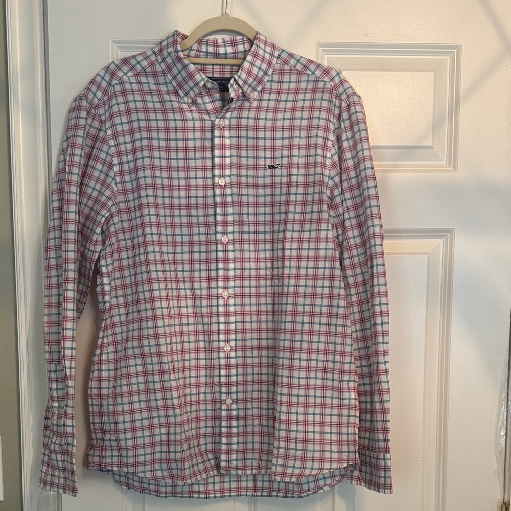 Vineyard Vines Pink and White Plaid Button-Down Shirt